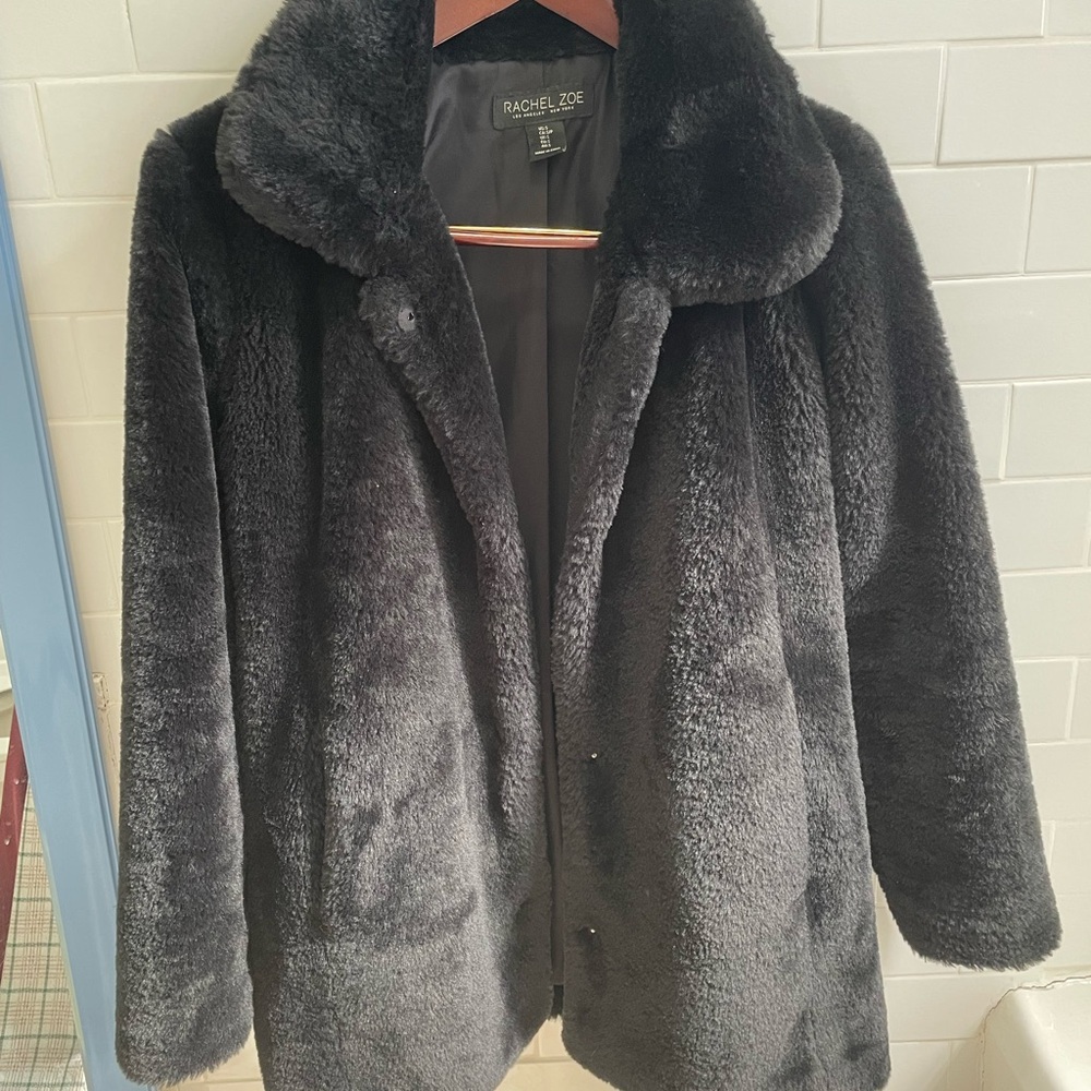 Rachel Zoe Black Faux Fur Coat